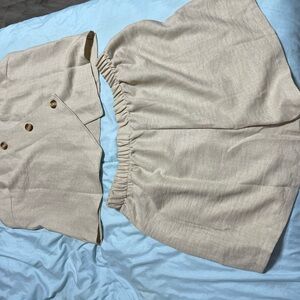 Beige Two-Piece Set with Button Detail